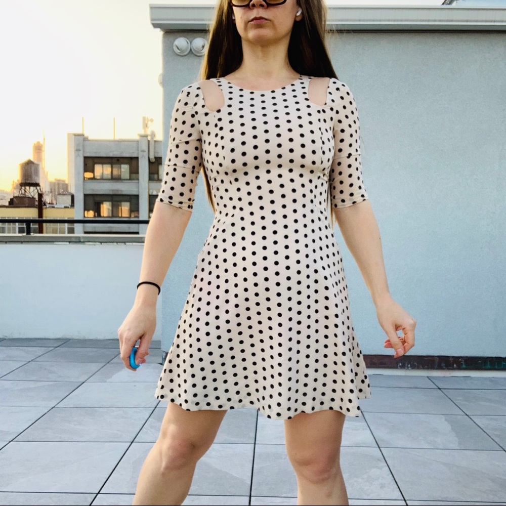 Patrizia Pepe Silk Beige Polka Dot Cut-Out Dress - Picture 8 of 16